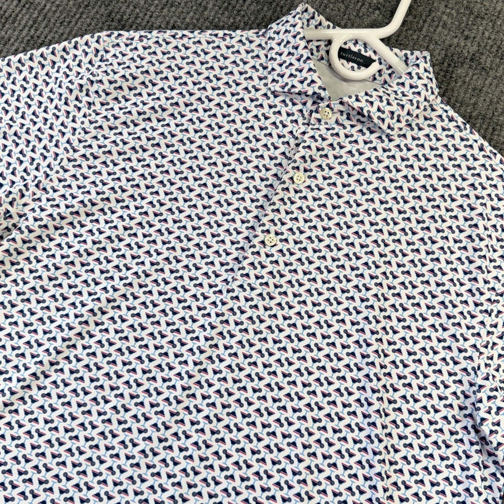 Turtleson Polo Shirt Mens Medium White Cocktail Graphic Golf Glenwood CC